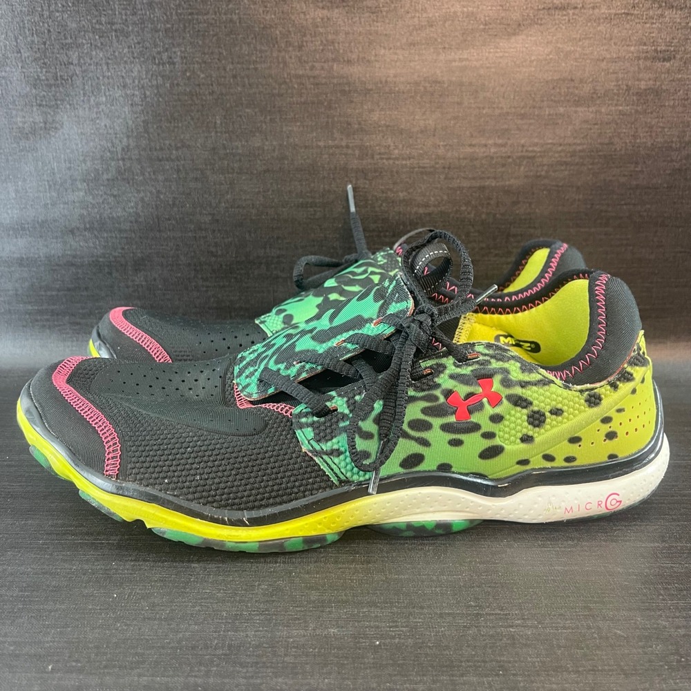 Under Armour Micro G Toxic Six‎ Men's 9.5 Black Neon Green Cheetah Print Shoes